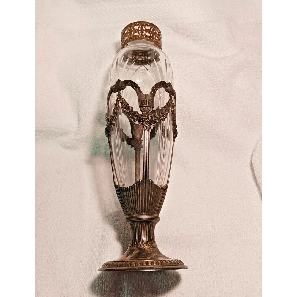 Vintage  Art Nouveau vase features a cut crystal insert floral garland holder